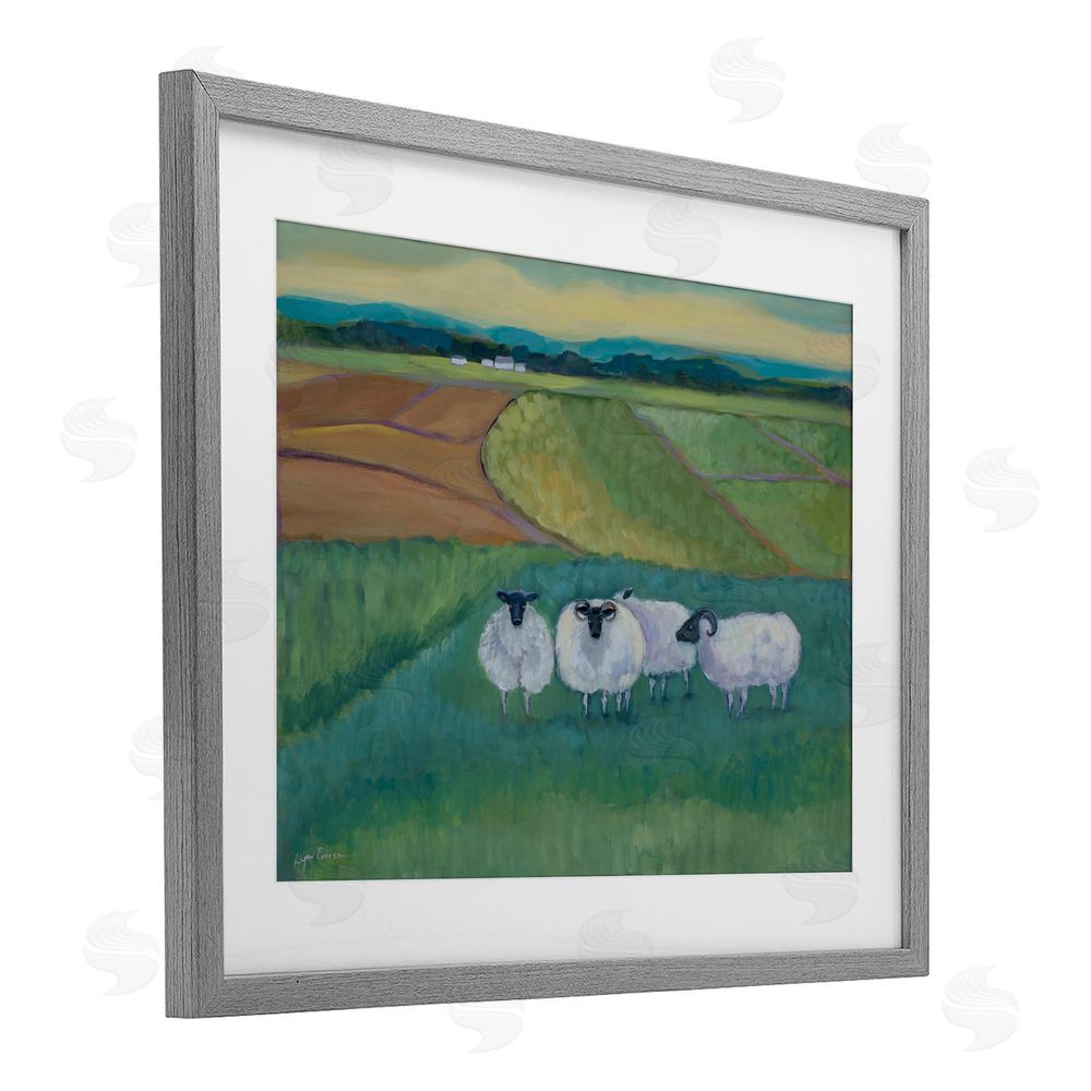 Lynn Ericson Fine Art Sheep Herd Meetup Gray Framed Print Under Glass with White Mat Wall Art