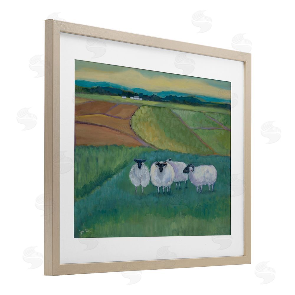 Lynn Ericson Fine Art Sheep Herd Meetup Brown Framed Print Under Glass with White Mat Wall Art