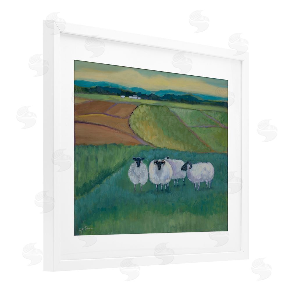 Lynn Ericson Fine Art Sheep Herd Meetup White Framed Print Under Glass with White Mat Wall Art