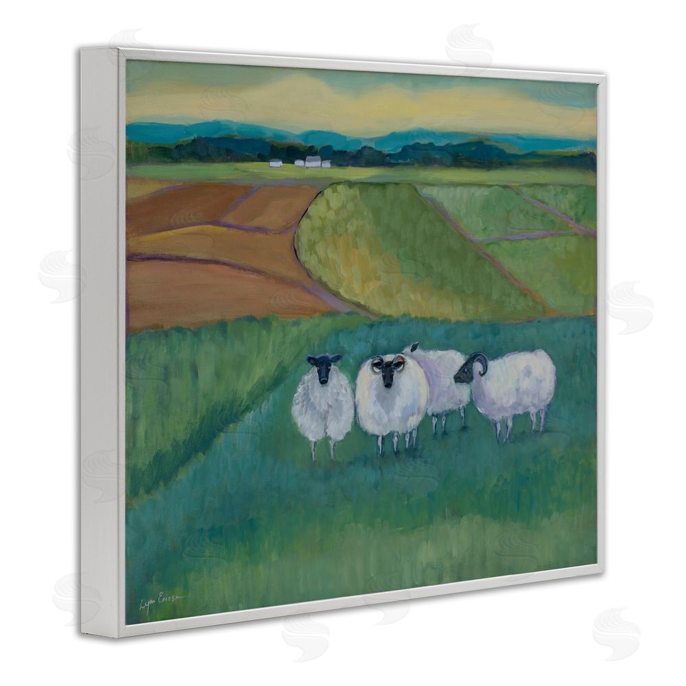 Lynn Ericson Fine Art Sheep Herd Meetup White Framed Giclee Wall Art Print