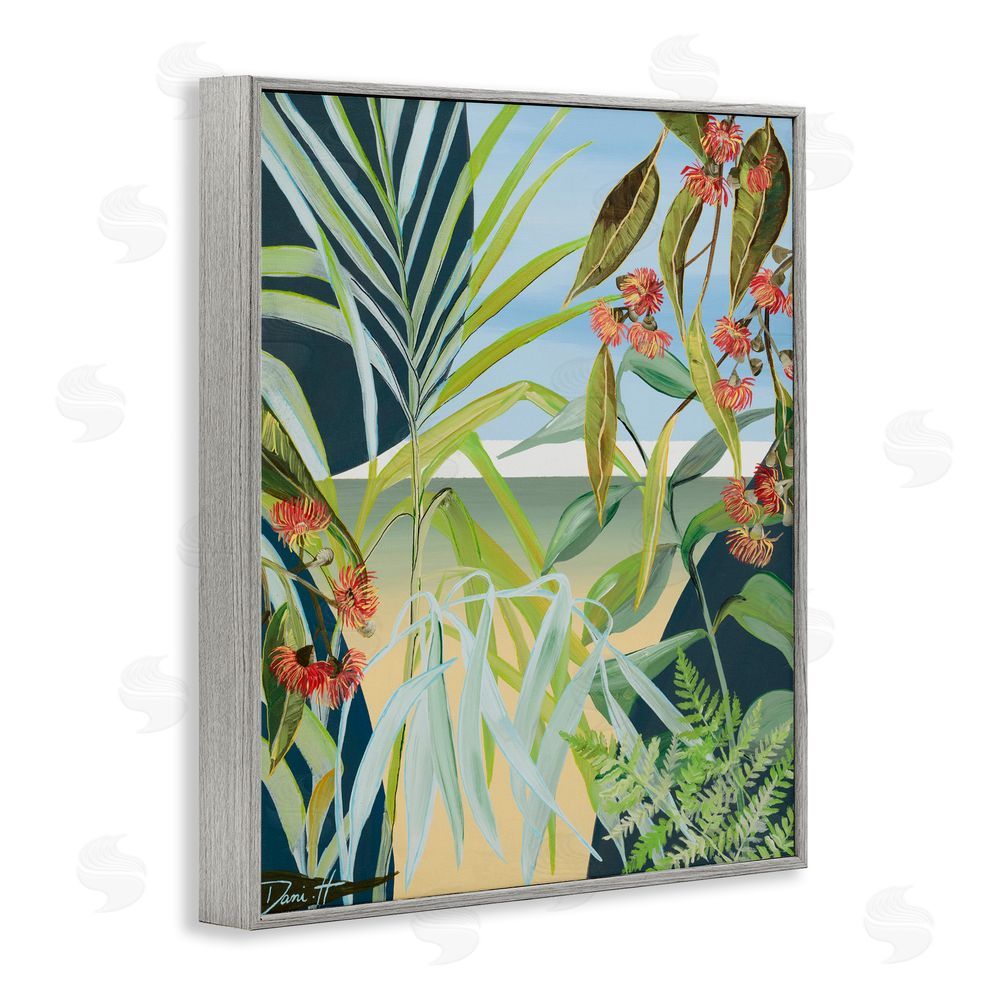 Dani Heyward Coastal Morning Leaves Gray Framed Giclee Wall Art Print