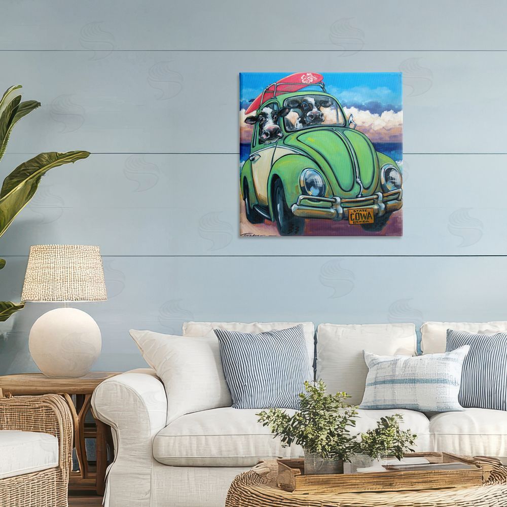 CR Townsend Cowabunga Surfer Cows Stretched Canvas Wall Art in Room