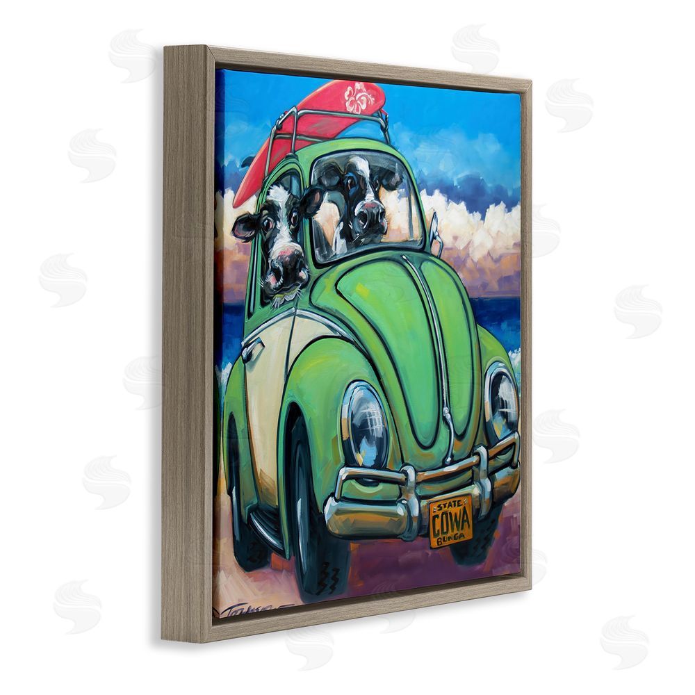 CR Townsend Cowabunga Surfer Cows Brown Floating Frame Canvas Wall Art Print