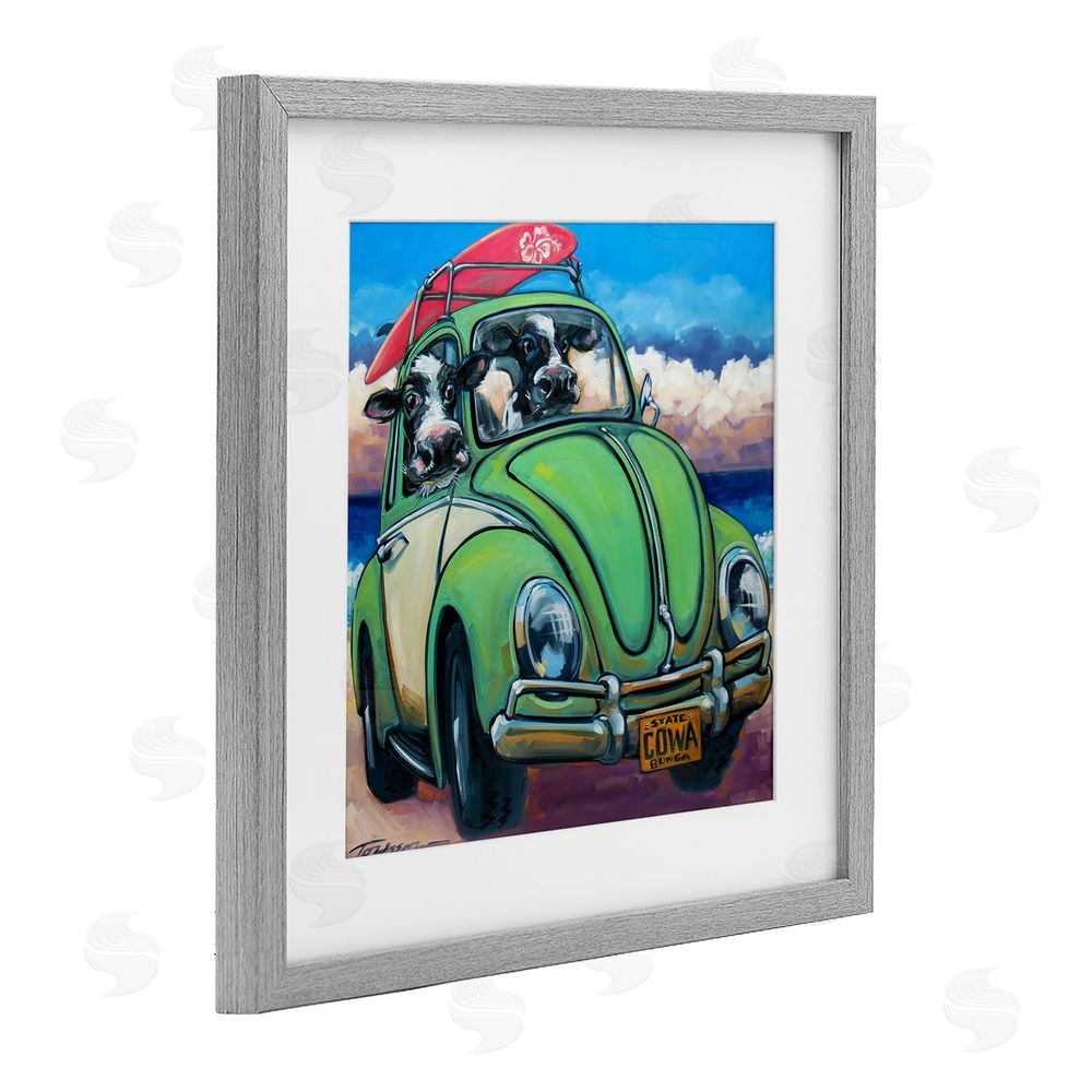 CR Townsend Cowabunga Surfer Cows Gray Framed Print Under Glass Wall Art