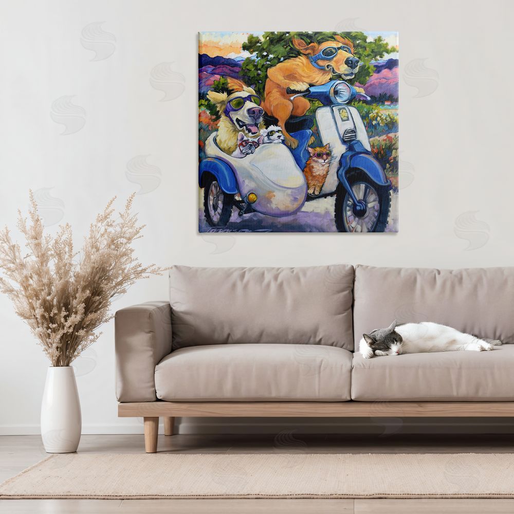 CR Townsend All Doggled Up Sidecar Stretched Canvas Wall Art Print in Room