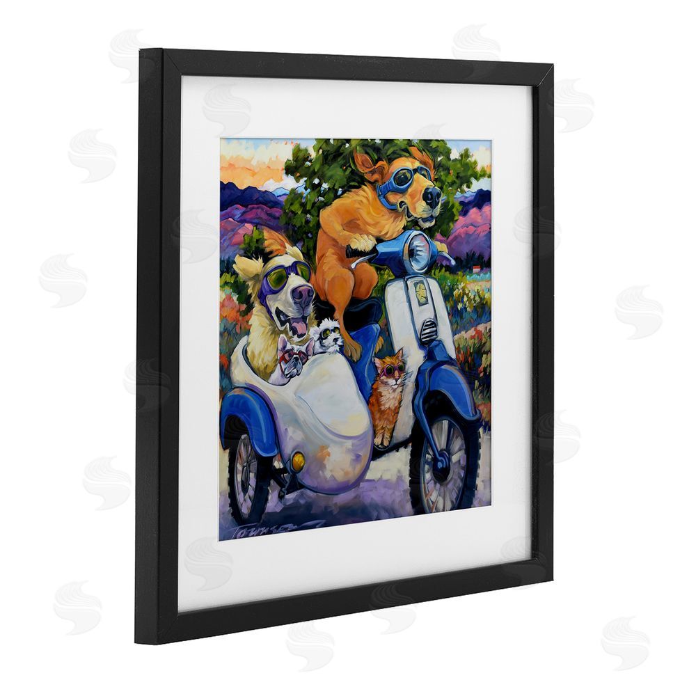 CR Townsend All Doggled Up Sidecar Black Framed Print Under Glass with Matting Wall Art