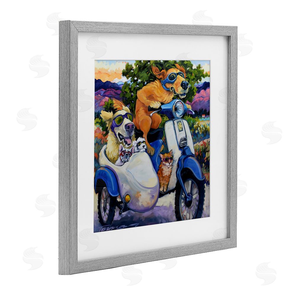 CR Townsend All Doggled Up Sidecar Gray Framed Print Under Glass with Matting Wall Art
