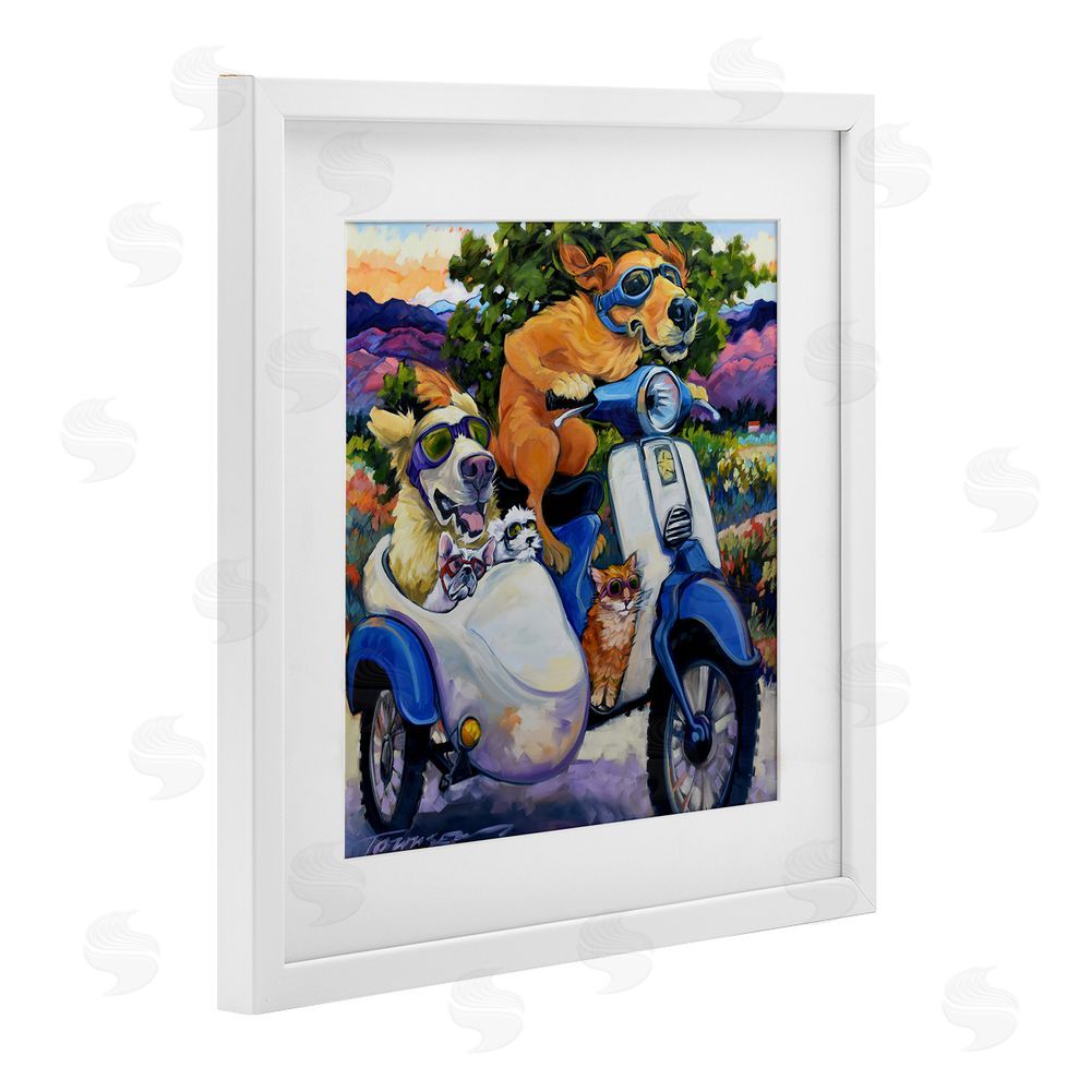 CR Townsend All Doggled Up Sidecar White Framed Print Under Glass with Matting Wall Art