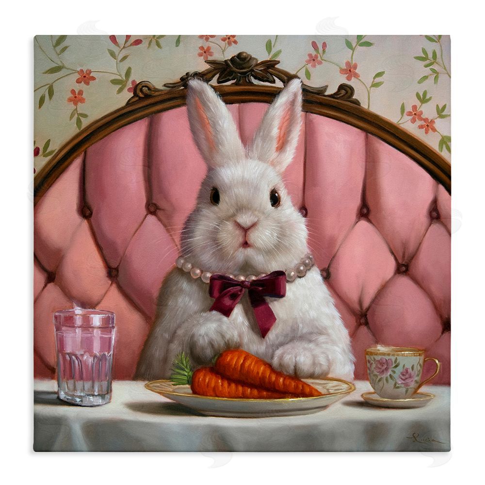 Lucia Heffernan Bun Appetit Rabbit Dining Stretched Canvas Wall Art Print