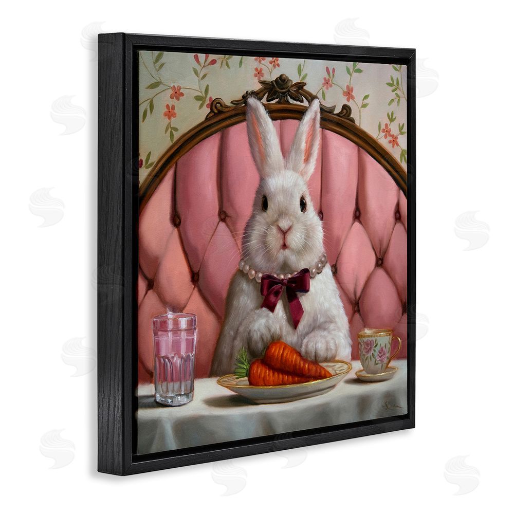 Lucia Heffernan Bun Appetit Rabbit Dining Black Floating Frame Stretched Canvas Wall Art Print