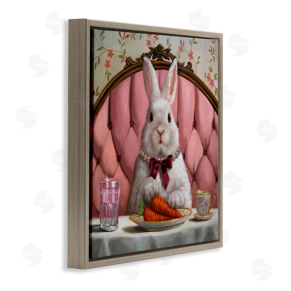 Lucia Heffernan Bun Appetit Rabbit Dining Brown Floating Frame Stretched Canvas Wall Art Print