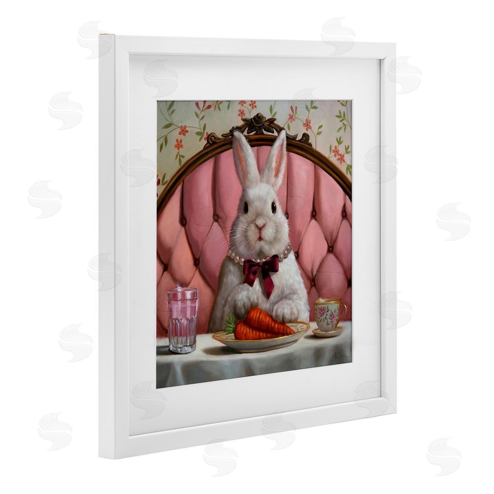 Lucia Heffernan Bun Appetit Rabbit Dining White Framed Print Under Glass with Matting Wall Art