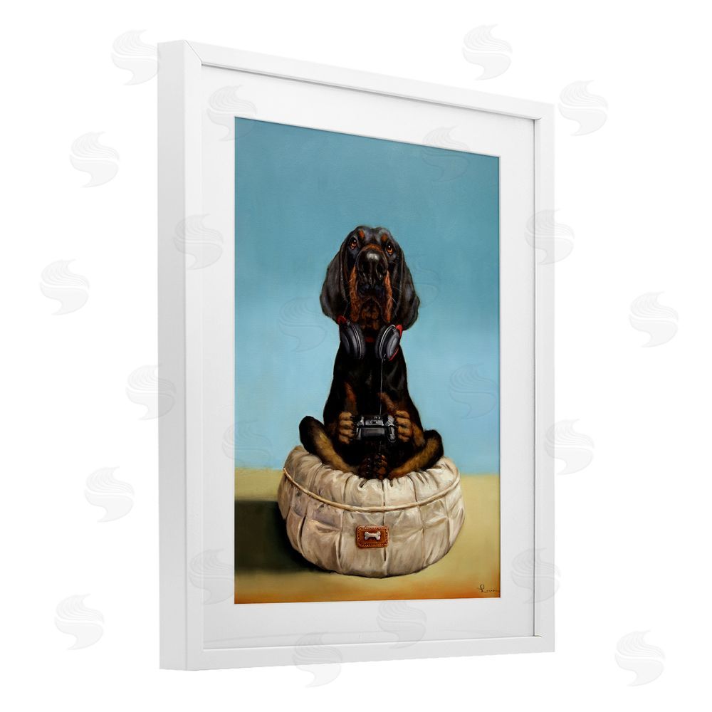 Lucia Heffernan Game Boy Playing Dog White Framed Print Under Glass Wall Art