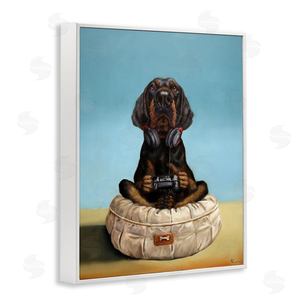 Lucia Heffernan Game Boy Playing Dog White Framed Giclee Wall Art