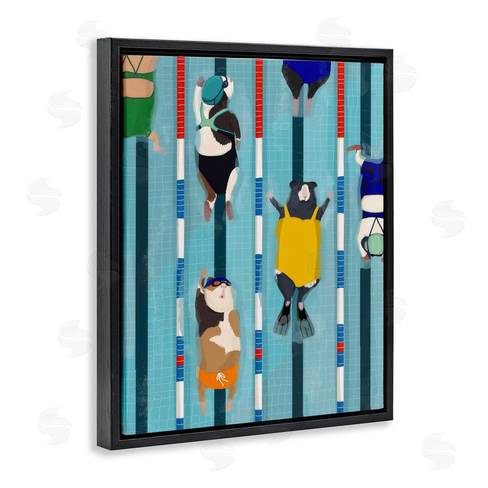 Hanna Melin Guinea Pigs at Lido Black Floating Framed Canvas Wall Art