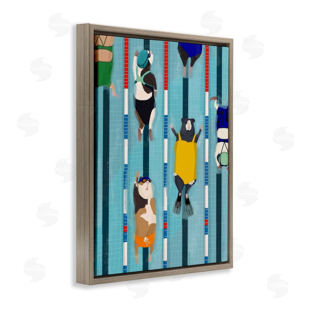 Hanna Melin Guinea Pigs at Lido Brown Floating Framed Canvas Wall Art