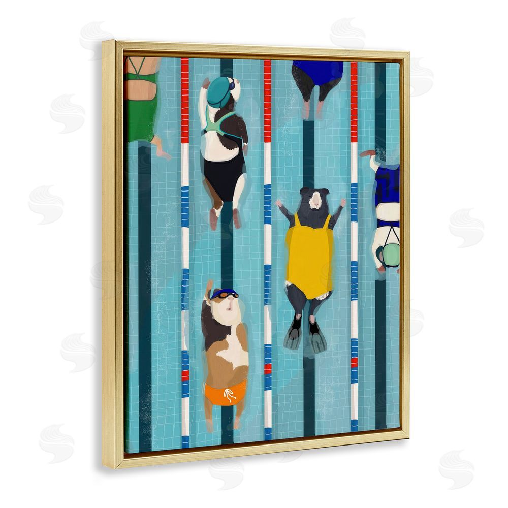 Hanna Melin Guinea Pigs at Lido Gold Floating Framed Canvas Wall Art