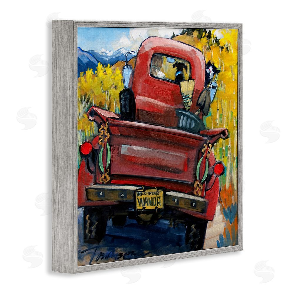 CR Townsend Wander Truck Through Wheat Grass Gray Framed Giclee Wall Art Print