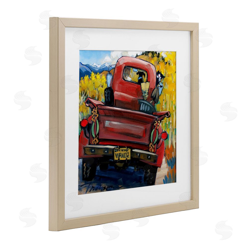 CR Townsend Wander Truck Through Wheat Grass Brown Framed Print Under Glass with White Mat Wall Art