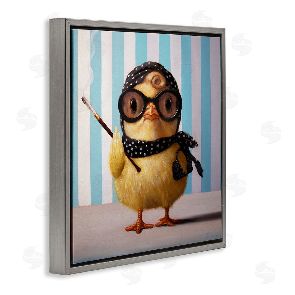 Lucia Heffernan Audrey Henburn Famous Chick Gray Floating Frame Stretched Canvas Wall Art Print