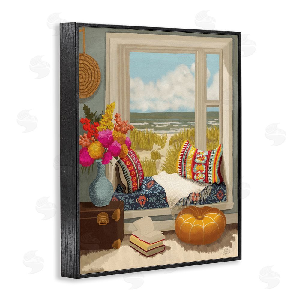 Lisa R Dumm Coastal Vacation Window Seat Black Framed Giclee Wall Art Print