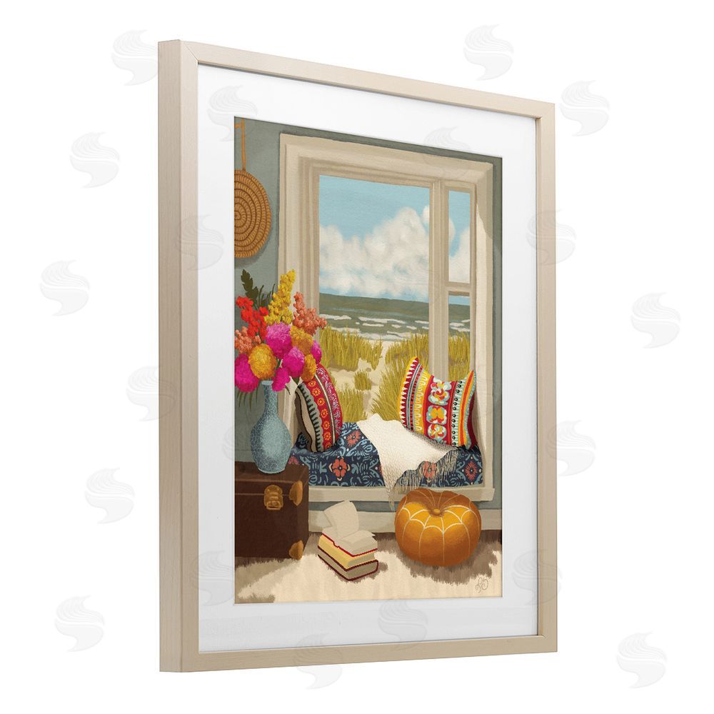 Lisa R Dumm Coastal Vacation Window Seat Brown Framed Print Under Glass Wall Art