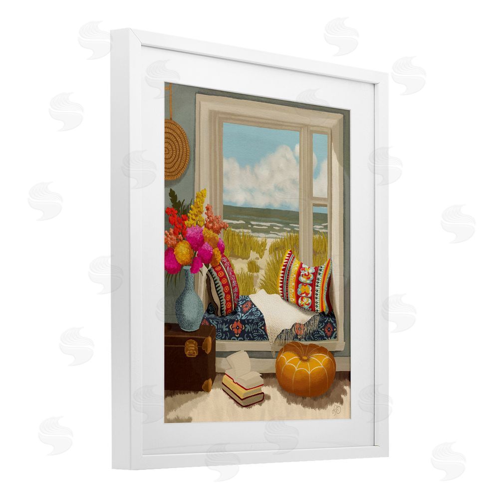 Lisa R Dumm Coastal Vacation Window Seat White Framed Print Under Glass Wall Art