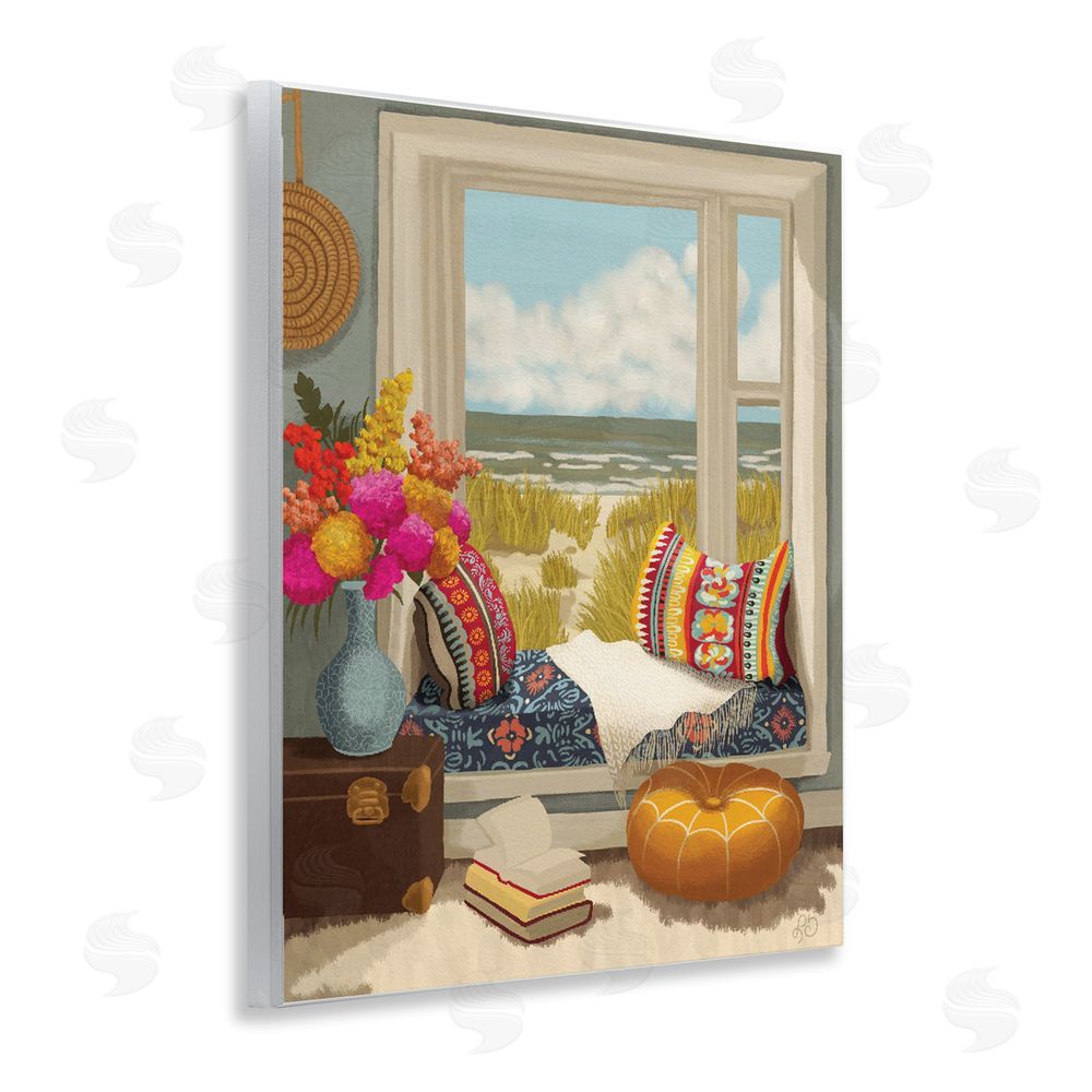 Lisa R Dumm Coastal Vacation Window Seat Wall Plaque with Fixed Lithograph Print
