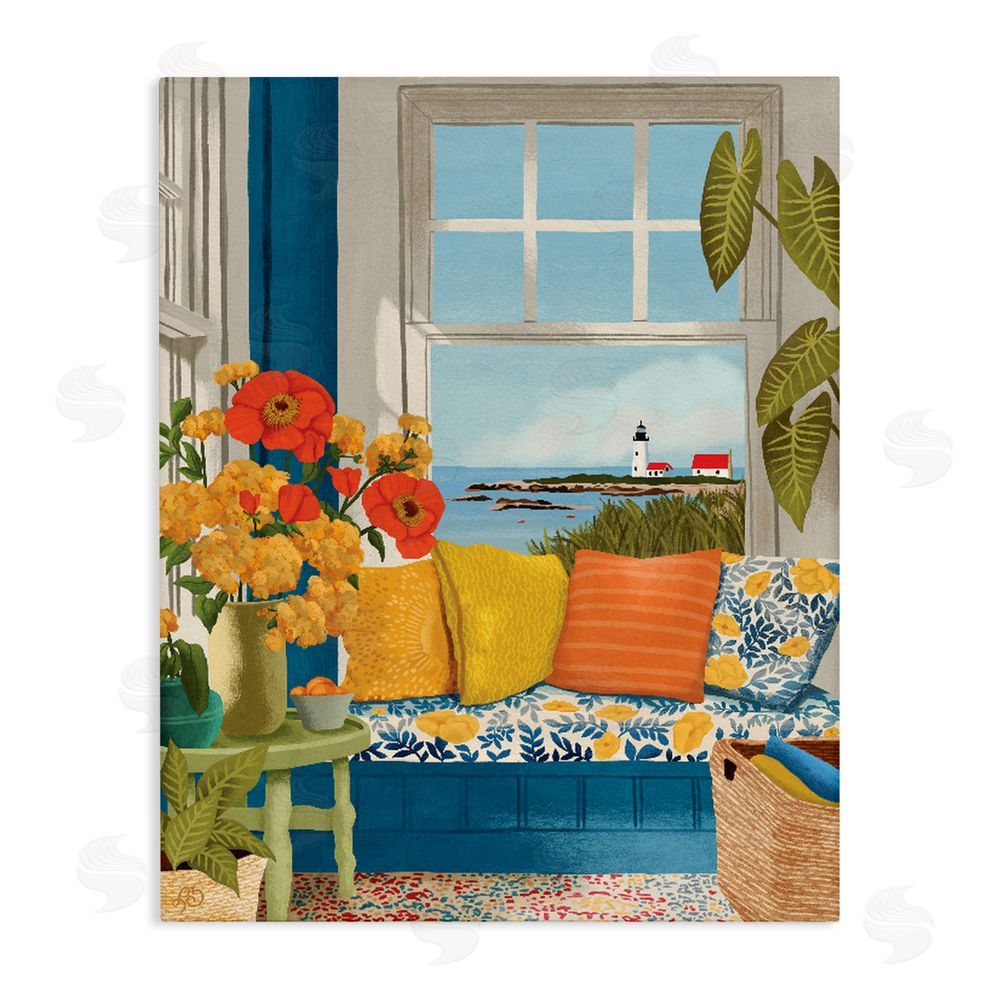 Lisa R Dumm Distant Lighthouse Window View Stretched Canvas Wall Art