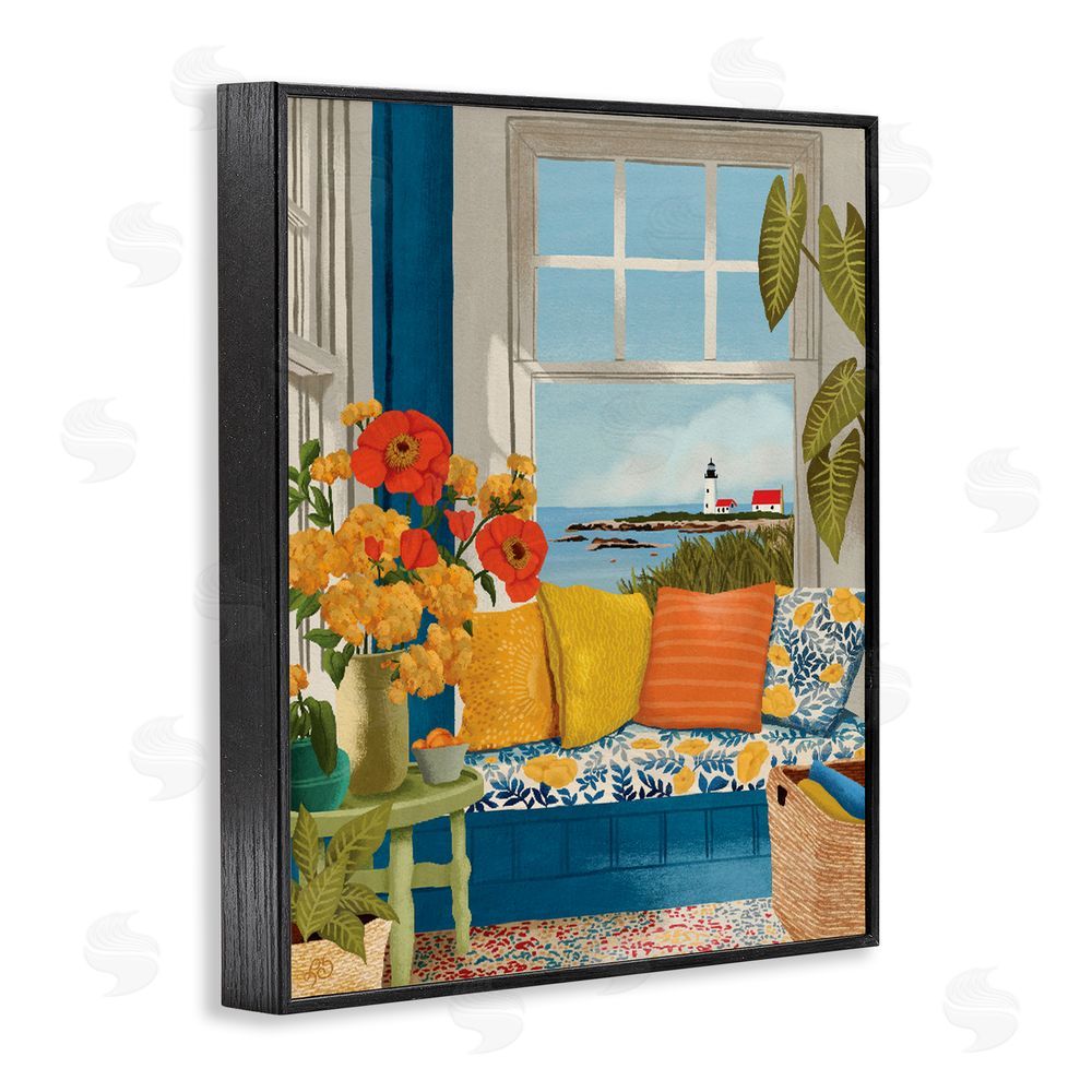 Lisa R Dumm Distant Lighthouse Window View Black Framed Giclee Wall Art Print