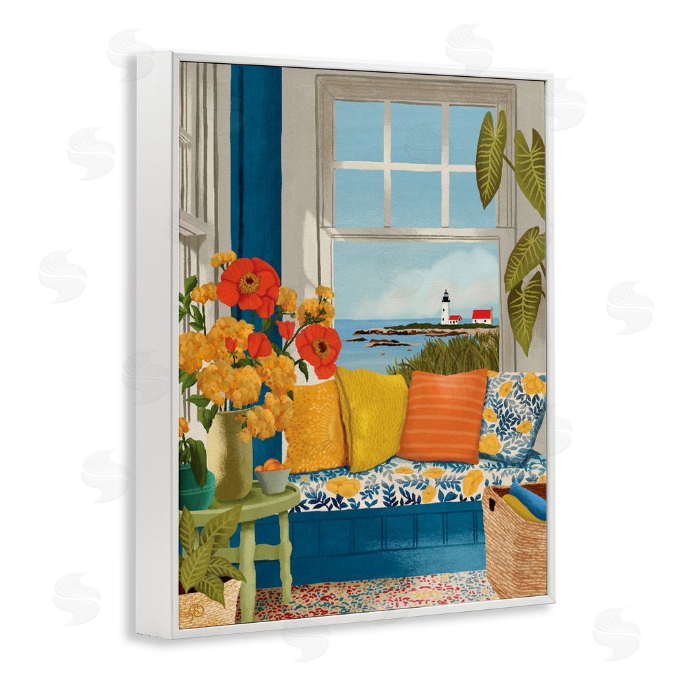 Lisa R Dumm Distant Lighthouse Window View White Framed Giclee Wall Art Print