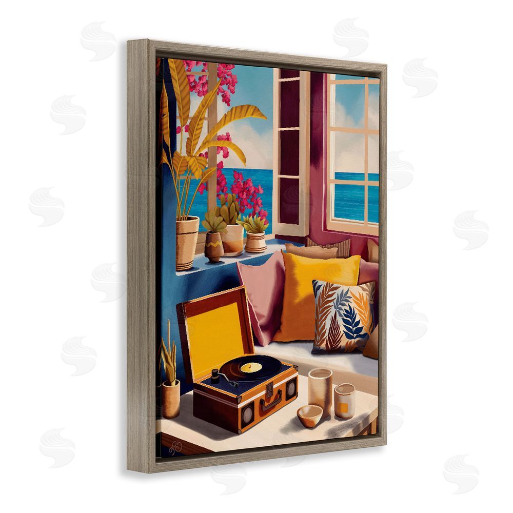 Lisa R Dumm Boho Vacation By The Sea Brown Floating Frame Stretched Canvas Wall Art Print