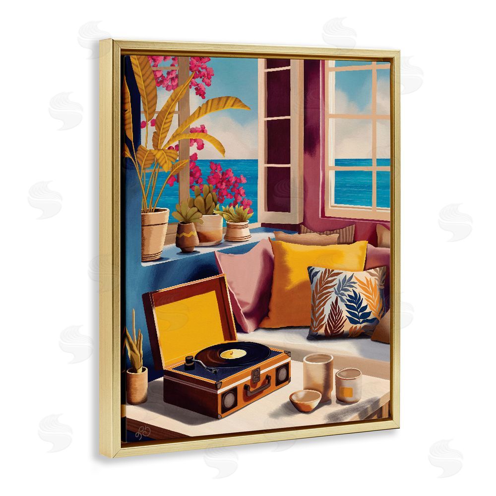 Lisa R Dumm Boho Vacation By The Sea Gold Floating Frame Stretched Canvas Wall Art Print