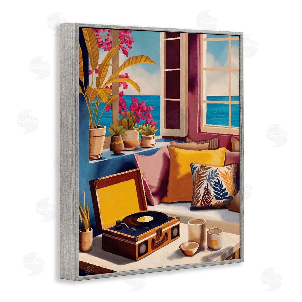 Lisa R Dumm Boho Vacation By The Sea Gray Framed Giclee Wall Art Print