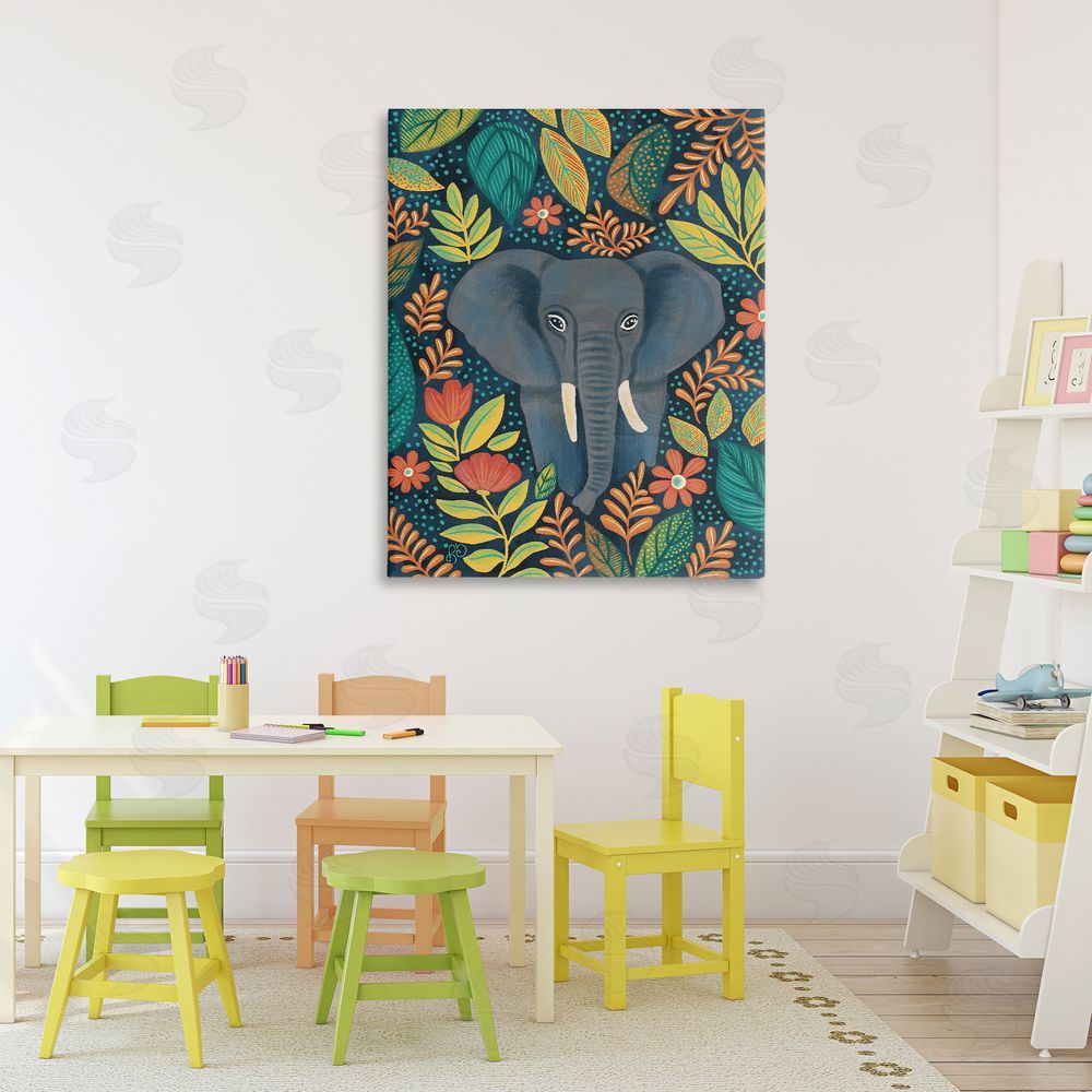 Lisa R Dumm Exotic Leaf Pattern Elephant Stretched Canvas Wall Art in Room