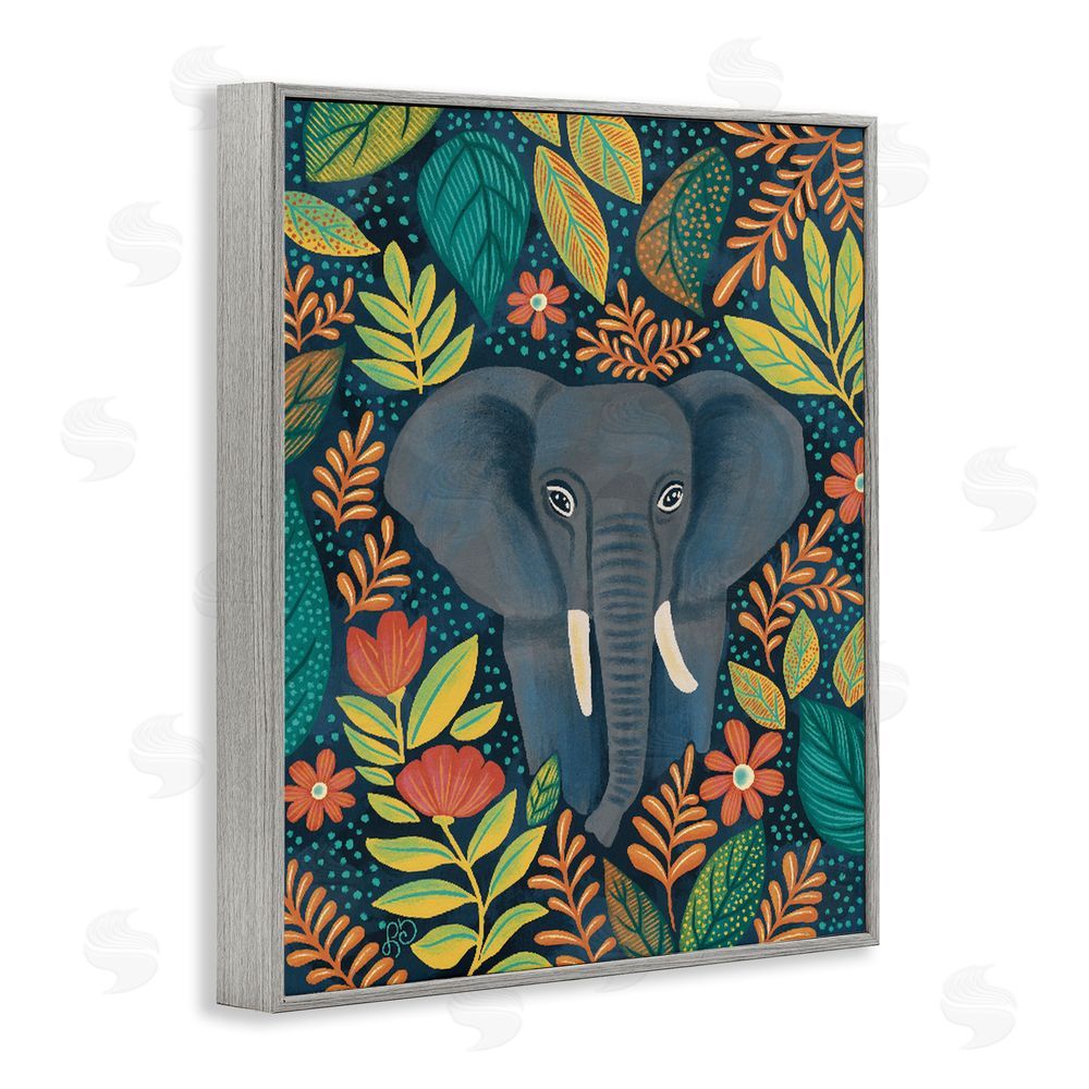 Lisa R Dumm Exotic Leaf Pattern Elephant Gray Framed Giclee Wall Art