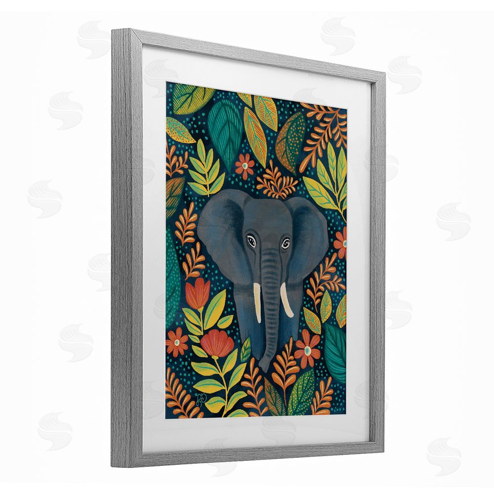 Lisa R Dumm Exotic Leaf Pattern Elephant Gray Framed Print Under Glass Wall Art