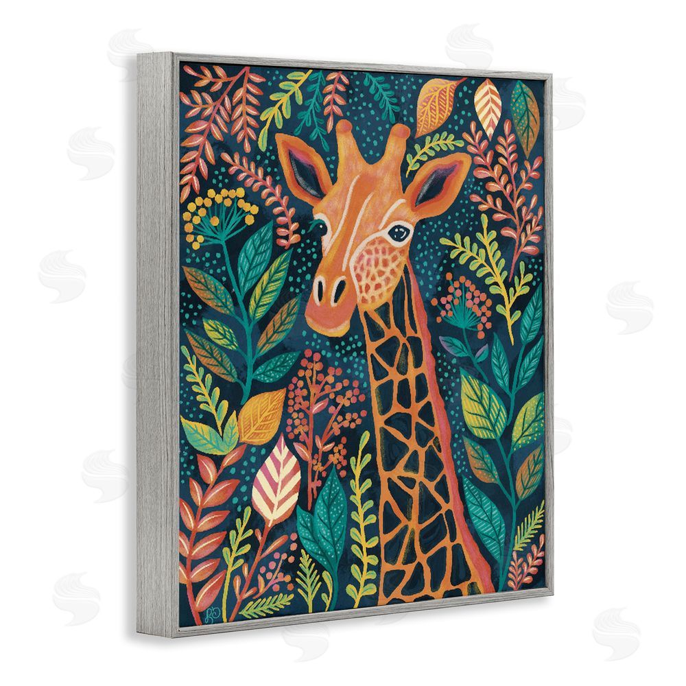 Lisa R Dumm Exotic Leaf Pattern Giraffe Gray Framed Giclee Wall Art