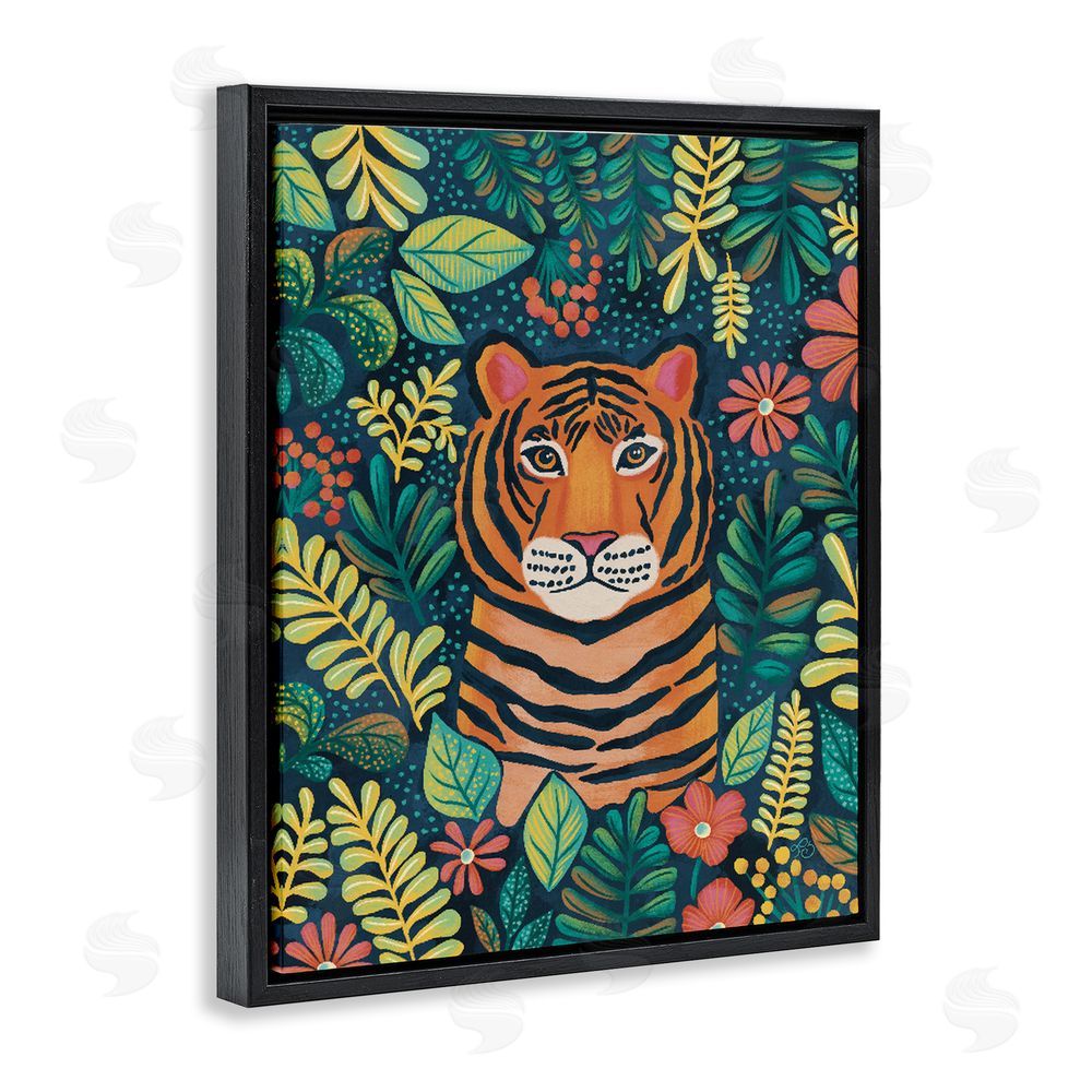 Lisa R Dumm Exotic Leaf Pattern Tiger Black Floating Framed Canvas Wall Art