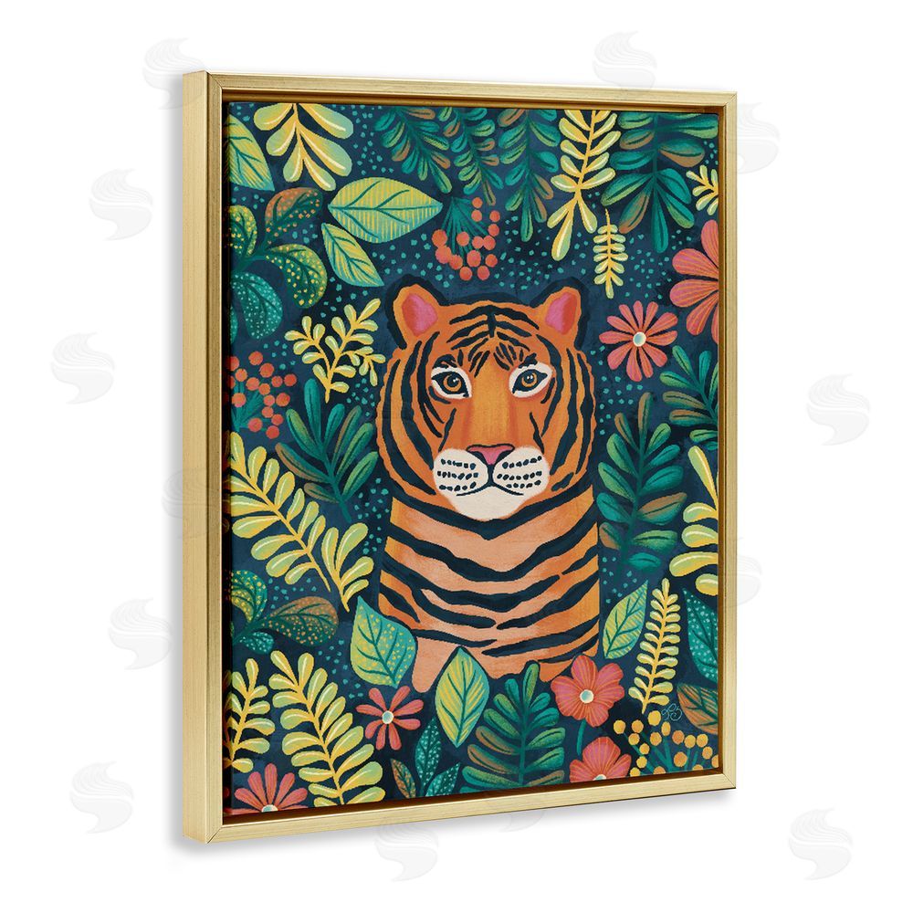 Lisa R Dumm Exotic Leaf Pattern Tiger Gold Floating Framed Canvas Wall Art