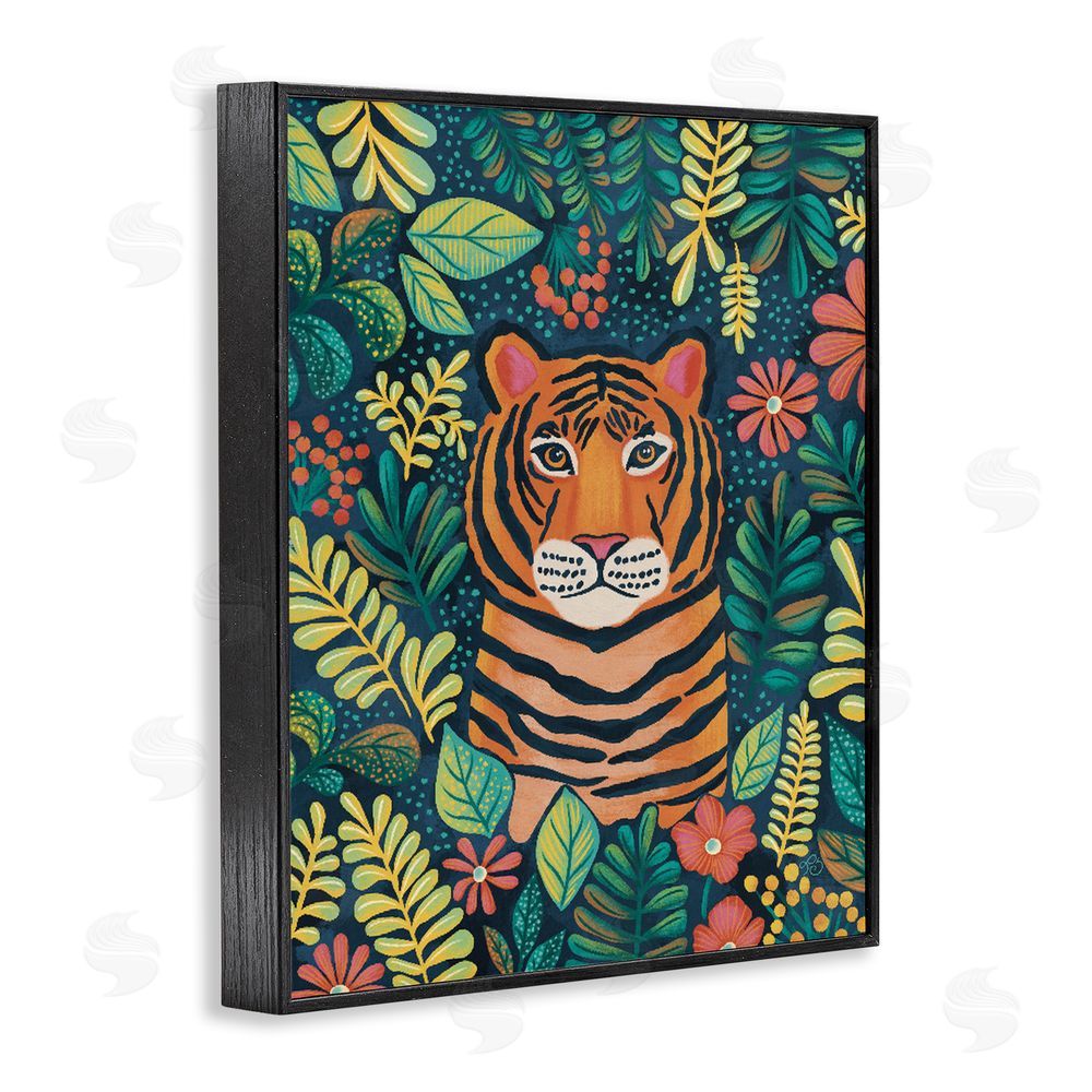 Lisa R Dumm Exotic Leaf Pattern Tiger Black Framed Giclee Wall Art