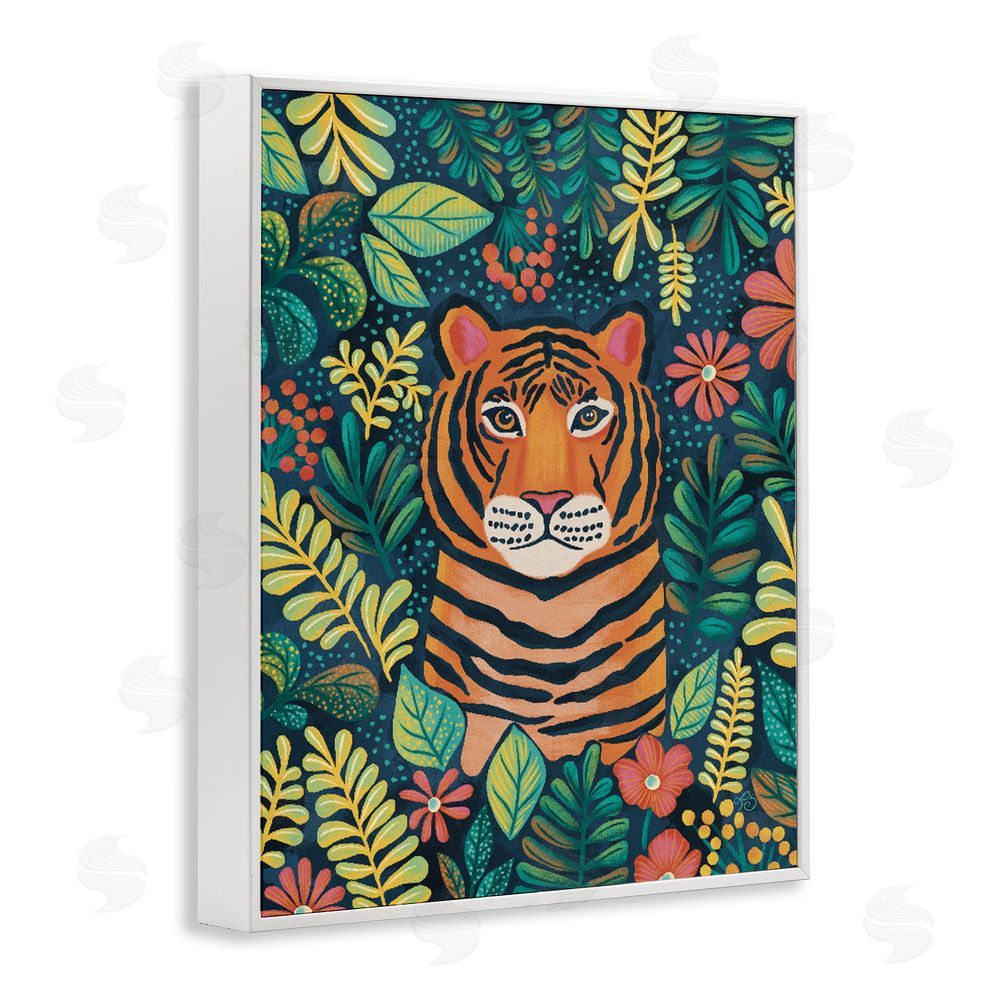 Lisa R Dumm Exotic Leaf Pattern Tiger White Framed Giclee Wall Art