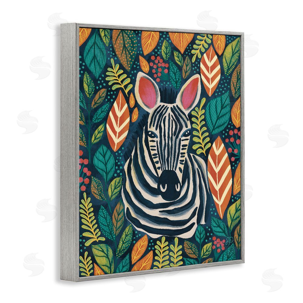 Lisa R Dumm Exotic Leaf Pattern Zebra Gray Framed Giclee Wall Art