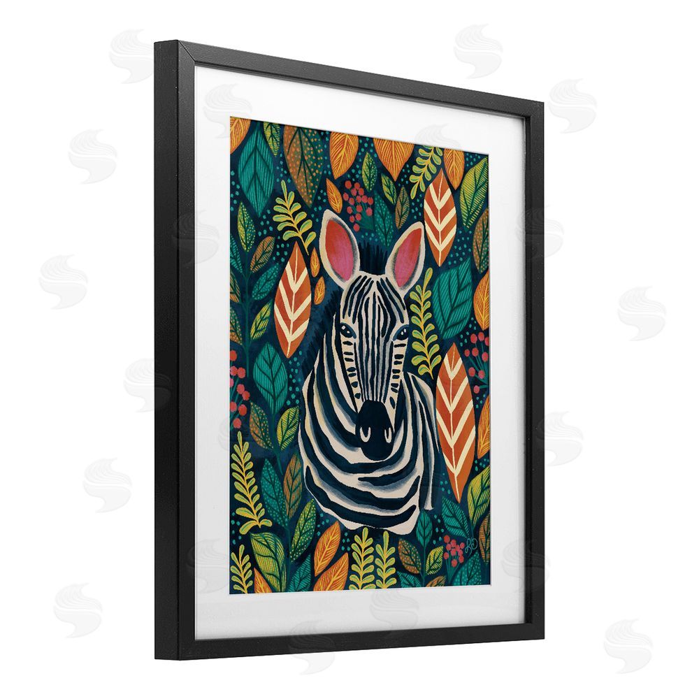 Lisa R Dumm Exotic Leaf Pattern Zebra Black Framed Print Under Glass Wall Art