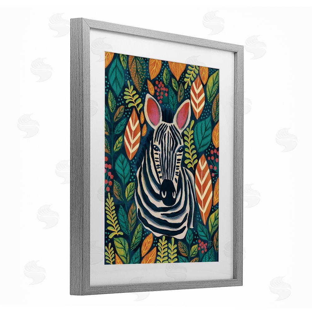 Lisa R Dumm Exotic Leaf Pattern Zebra Gray Framed Print Under Glass Wall Art