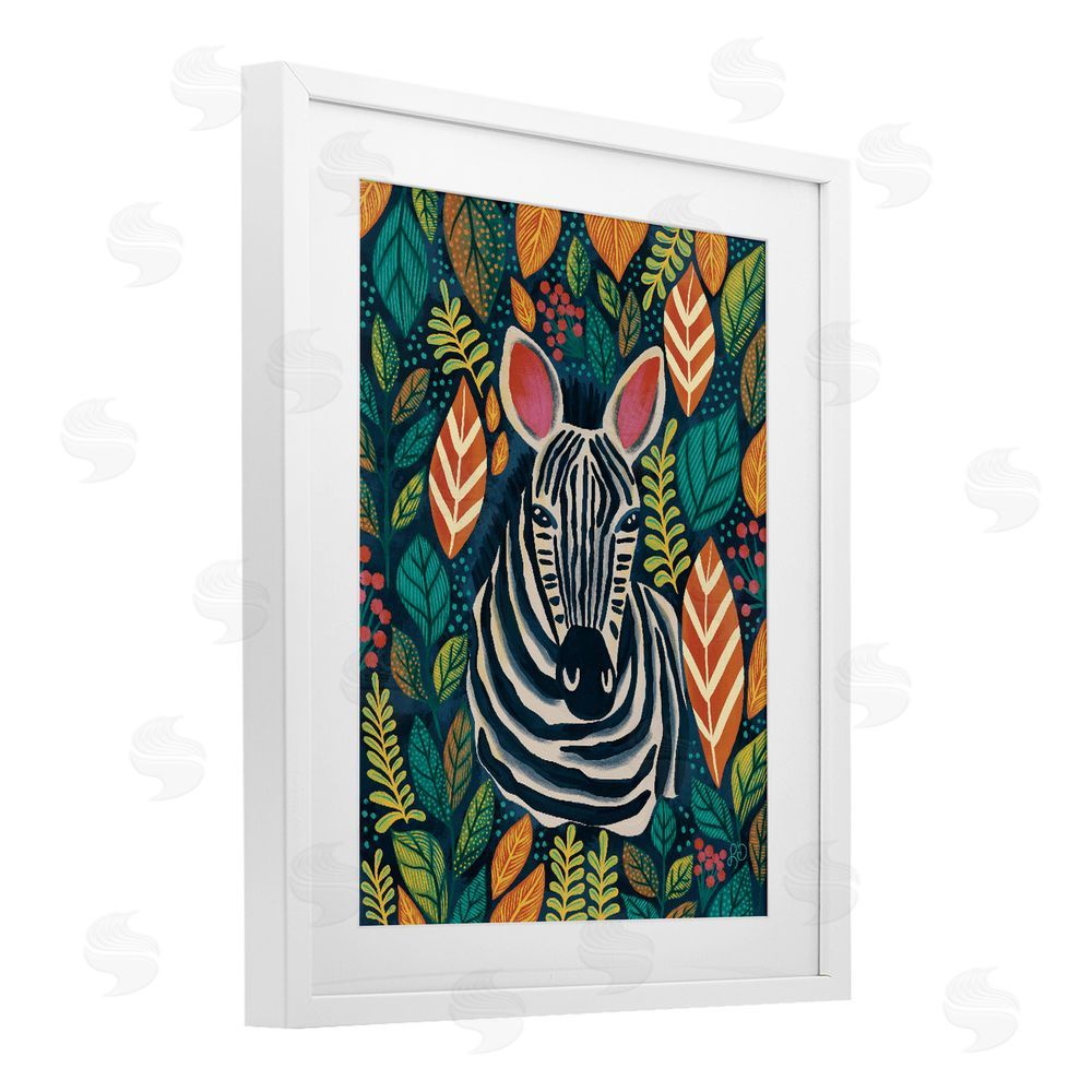 Lisa R Dumm Exotic Leaf Pattern Zebra White Framed Print Under Glass Wall Art
