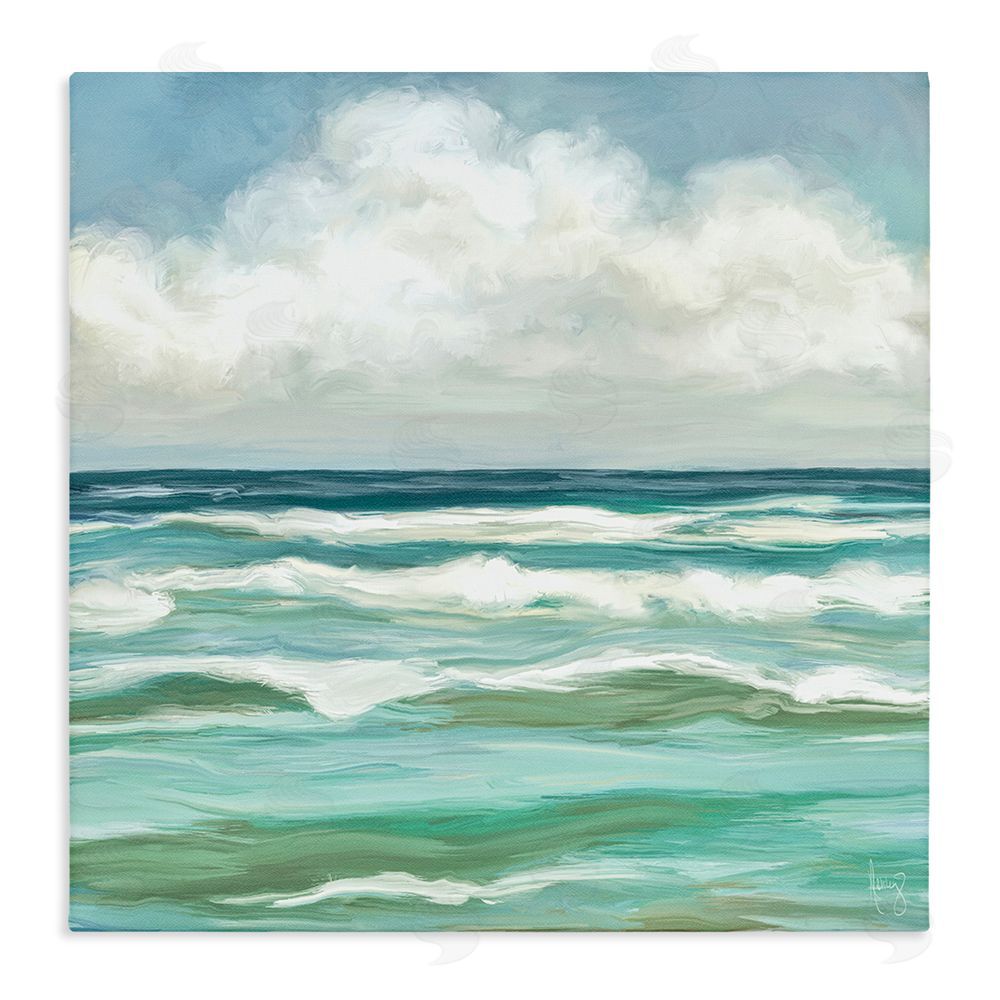 Pam Britton Aqua & Navy Sea Waves Stretched Canvas Wall Art Print