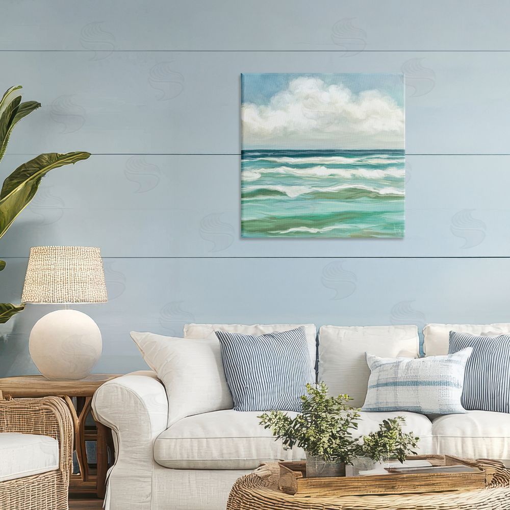 Pam Britton Aqua & Navy Sea Waves Stretched Canvas Wall Art in Room