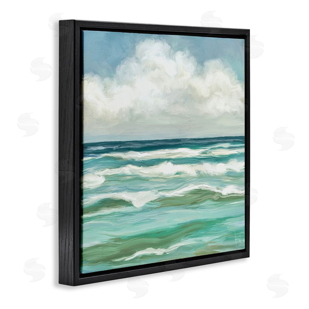 Pam Britton Aqua & Navy Sea Waves Black Floating Frame Canvas Wall Art Print