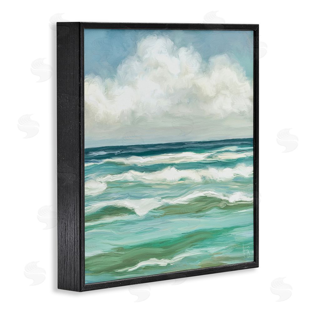 Pam Britton Aqua & Navy Sea Waves Black Framed Giclee Wall Art Print